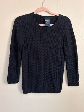 Vintage Polo Jeans Co Ralph Lauren Cable Knit Sweater Navy Blue Cotton L